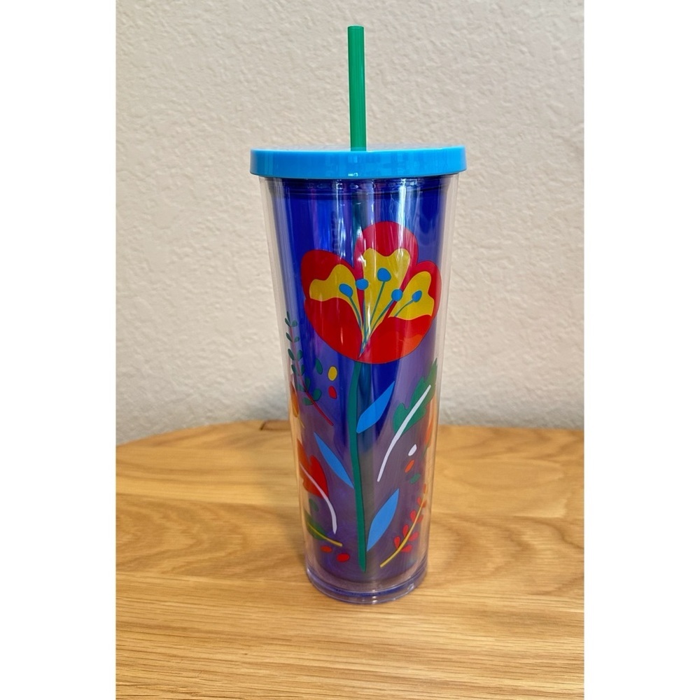 Starbucks Floral Clear Blue Venti Cold Cup Tumbler